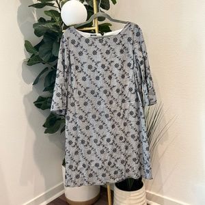 Embroidered flower dress with bell sleeves